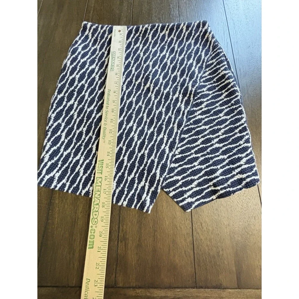 Ann Taylor LOFT Jacquard Ikat Navy Blue White Faux Wrap Skirt Womens Small